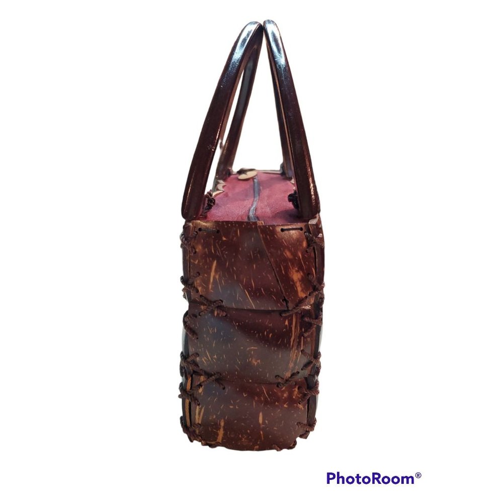Coconut Shell Y2K Style Organic Handmade in Thailand Lacquered Handle Handbag - Picture 3 of 6